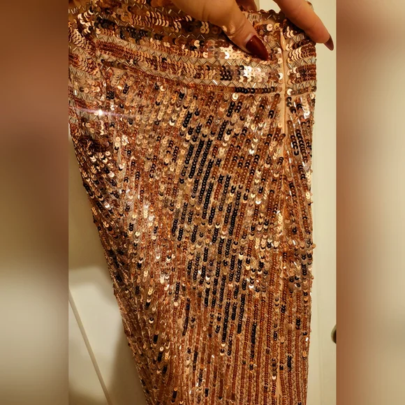 Mac Duggal Rose Gold Sequin Embellished Cut Out Back Formal Gown
